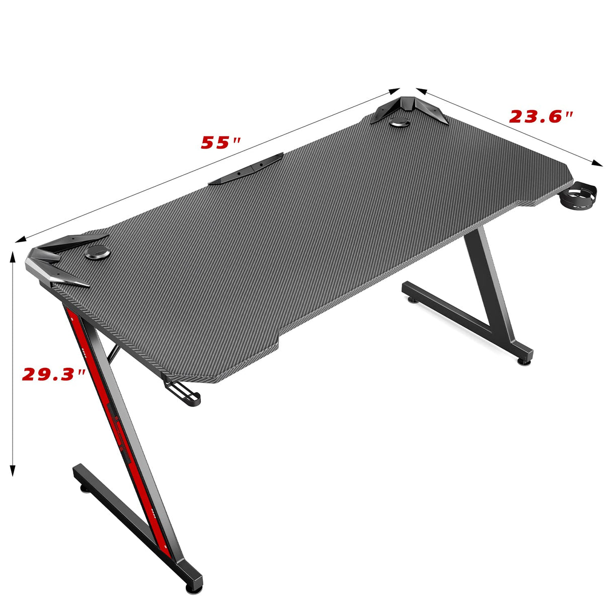 Homall Gaming Computer Desk with Carbon Fiber Surface, Gaming Table Z Shaped Pc Home Office with Cup Holder&Headphone Hook(55 in, Black) Homall