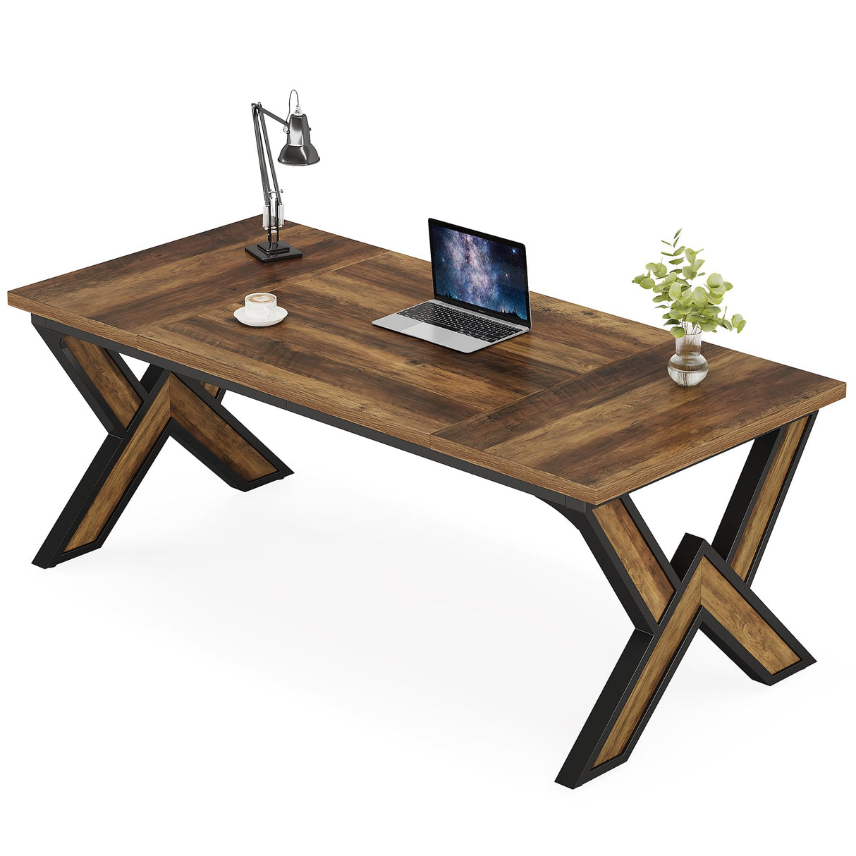 Tribesigns 63 Inches Large Office Desk, Modern Executive Computer Desk with Thickened Frame and Board, Executive Office Desk Workstation Business Office Furniture, Rustic Brown & Black Tribesigns