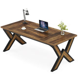 Tribesigns 63 Inches Large Office Desk, Modern Executive Computer Desk with Thickened Frame and Board, Executive Office Desk Workstation Business Office Furniture, Rustic Brown & Black Tribesigns