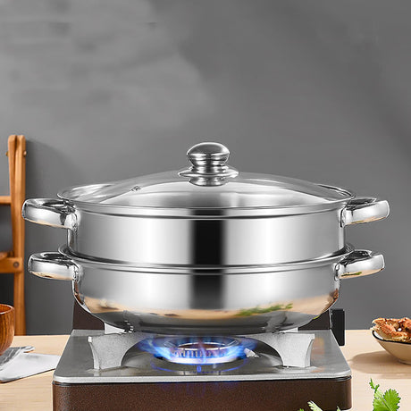 ZENFUN Steamer for Cooking, Steamer Pot with Steamer Insert, 2 Tier Stack and Steam Pot Set with Glass Lid, Stainless Steel Steamer Pot Double Handle, 11 Inch（Thickened） ZENFUN