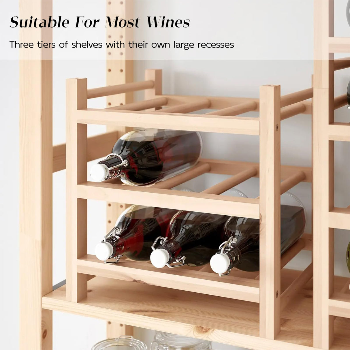 Solid Wood Wine Rack, HUTTEN 9-Bottle 3-Tier Wine Rack, Sturdy & Durable Wine Storage Cabinet Shelf, Wine Racks Countertop for Kitchen,Countertop,Table Top,Pantry, Home,Room Decor,Bar,Cellar Basement Haihomebest