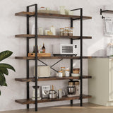 OtterOasis Heavy Duty 5-Tier Industrial Bookcase, 47" Wide Wood Bookshelf for Home Office, 120lbs Shelf Capacity, Rustic Open Shelving Display with Reinforced Horizontal Shelf for Living Room Bedroom OtterOasis