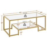 Yaheetech Gold Coffee Table, 42" Rectangular Glass Coffee Table for Living Room, 2-Tier Center Tea Tables with Metal Frame for Small Space, Apartment, Office Yaheetech