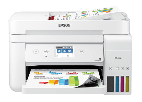 Epson EcoTank ET-4760 Wireless Color All-in-One Cartridge-Free Supertank Printer with Scanner, Copier, Fax, ADF and Ethernet - White Epson