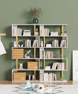 Gadroad 5 Tier Geometric Bookcase,S Shaped Bookshelf, Wood Decorative Storage Shelving, Modern Freestanding Display Shelves, Tall Book Shelf Unit for Living Room Bedroom, Gold Gadroad