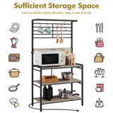 Yaheetech Bakers Rack with Power Outlet, Coffee Bar Station with 5 S-Hooks, 33 Inches Kitchen Storage Shelf Rack for Spices, Pots and Pans, Microwave Stand for Dinning Room/Living Room, Gray Yaheetech