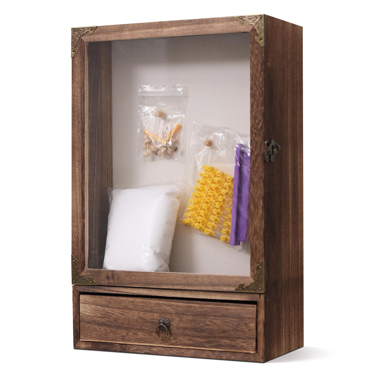 Pet Memorial Shadow Box with Drawer, Alphanumeric Molds & Air-Dry Clay, Deep Wooden Display Case for Dog Collar, Toys, Photos, Keepsakes, 11x16x3.7 Inch Frame for Custom Pet Memorial Gifts VAULTUSCN