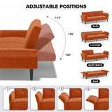 COPIAE 89” Futon Sofa Bed, Comfy Futon Couch Bed with 2 Square Pillows, Convertible Sleeper Sofa with Adjustable Backrest&Armrests, Modern Loveseat Sleeper for Living Room,Velvet Fabric,Burnt Orange COPIAE