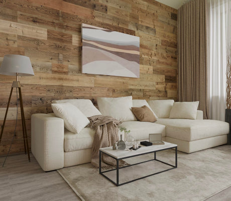 SIBERIAN HERITAGE Shiplap Boards for Wall - Reclaimed Wood Planks for Rustic Decor - Set of 12 Barnwood Planks (32 x 4 x 0.3 Inch) - 10.7 Sq Ft in 1 Box - DIY (Nailed or Glued)|… (Brown)… SIBERIAN HERITAGE
