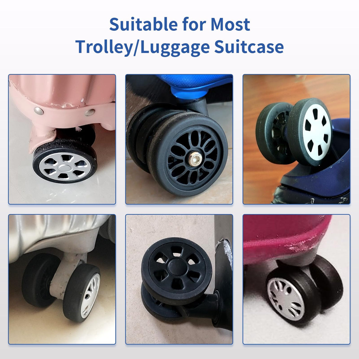 Luggage Wheels Replacement Set 8PCS 2inch TPU Rubber Wheel Convenient Upgrade Sets Smooth Silent for Suitcase Spinner Trolley Bag Drawbar Travel Box Caster Repair ASUNTOM