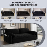 Winterstorm 62" Queen Pull Out Futon Sofa Bed with USB Ports, 3-in-1 Modern Convertible Sleeper Sofa with Side Pocket, Comfy Velvet Loveseat Couch for Living Room Bedroom Apartment (Queen, Black) Winterstorm