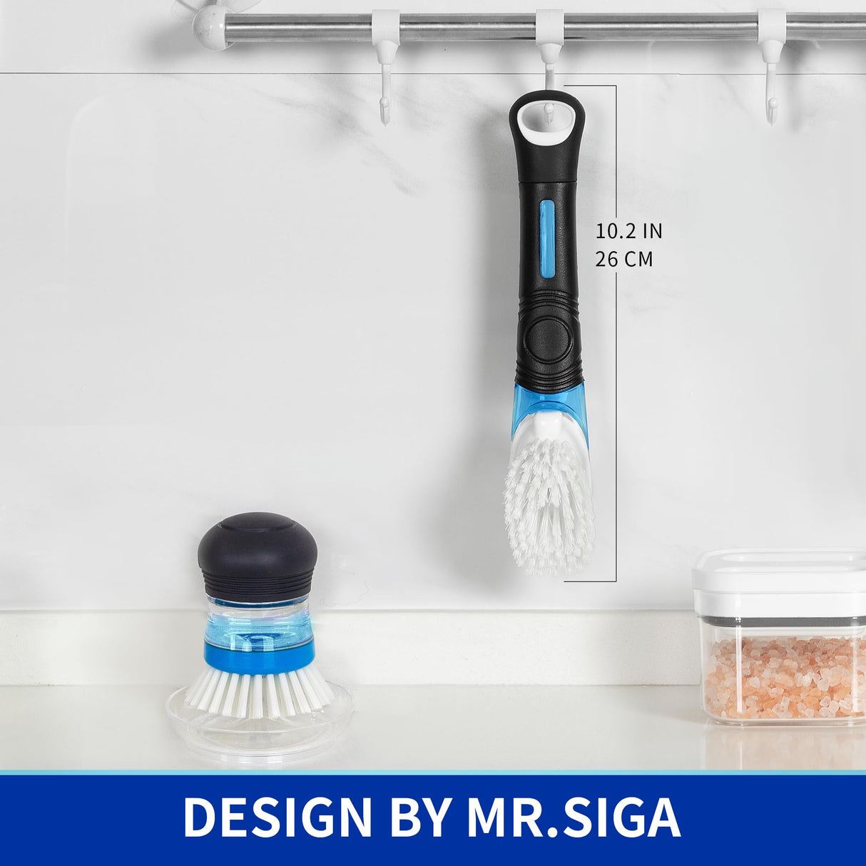 MR.SIGA Soap Dispensing Dish Brush, Kitchen Brush for Pot Pan Sink Cleaning, Black MR.SIGA