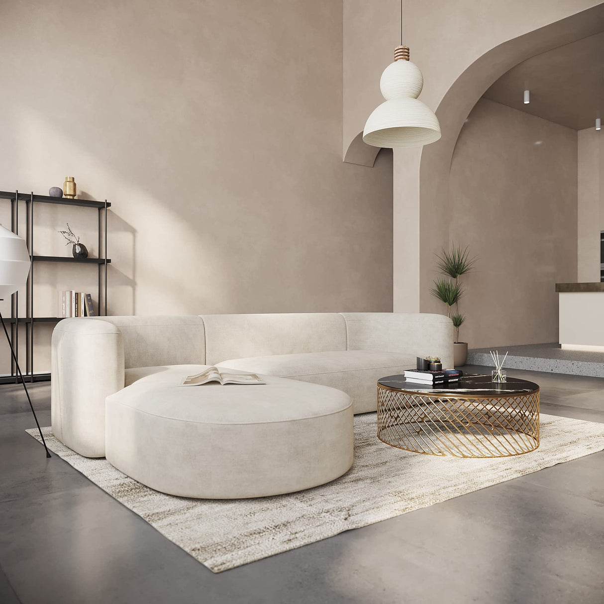 Acanva Luxury Modern Tight Curved Back Velvet Sofa, Minimalist Style Comfy Couch for Living Room Apartment, L-Shaped Sectional with Left Chaise, Cream Acanva