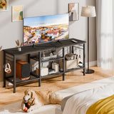 Furologee TV Stand with Power Outlets, Entertainment Center with Open Storage Shelves for TVs up to 55 Inch, TV Media Console Table with Soundbar Shelf for Living Room, Bedroom, Black Oak Furologee