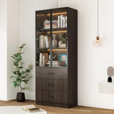 TAMUNE Display Cabinet with Glass Doors & Lights, Display Case with 3-Tier Shelves & 3 Drawers, Glass Storage Cabinet for Curio Trophy Living Room Office, Brown, 15.7”D x 31.5”W x 78.7”H TAMUNE