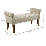 HOMCOM Traditional Style End of Bed Bench, Upholstered Entryway Bench with Button Tufted and Rounded Arm, Beige HOMCOM