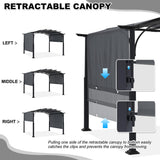 MASTERCANOPY 10x10ft Outdoor Retractable Pergola with Sun Shade Canopy Patio Metal Garden Pergola,Dark Grey MASTERCANOPY