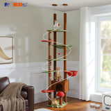 PEQULTI Mushroom Floor to Ceiling Cat Tower Adjustable Height (90.5''-100.4'' = 230cm-252cm) With Condo, Cozy Hammock and Scratching Post, Tall Activity Tree for Indoor Cats, Brown PEQULTI