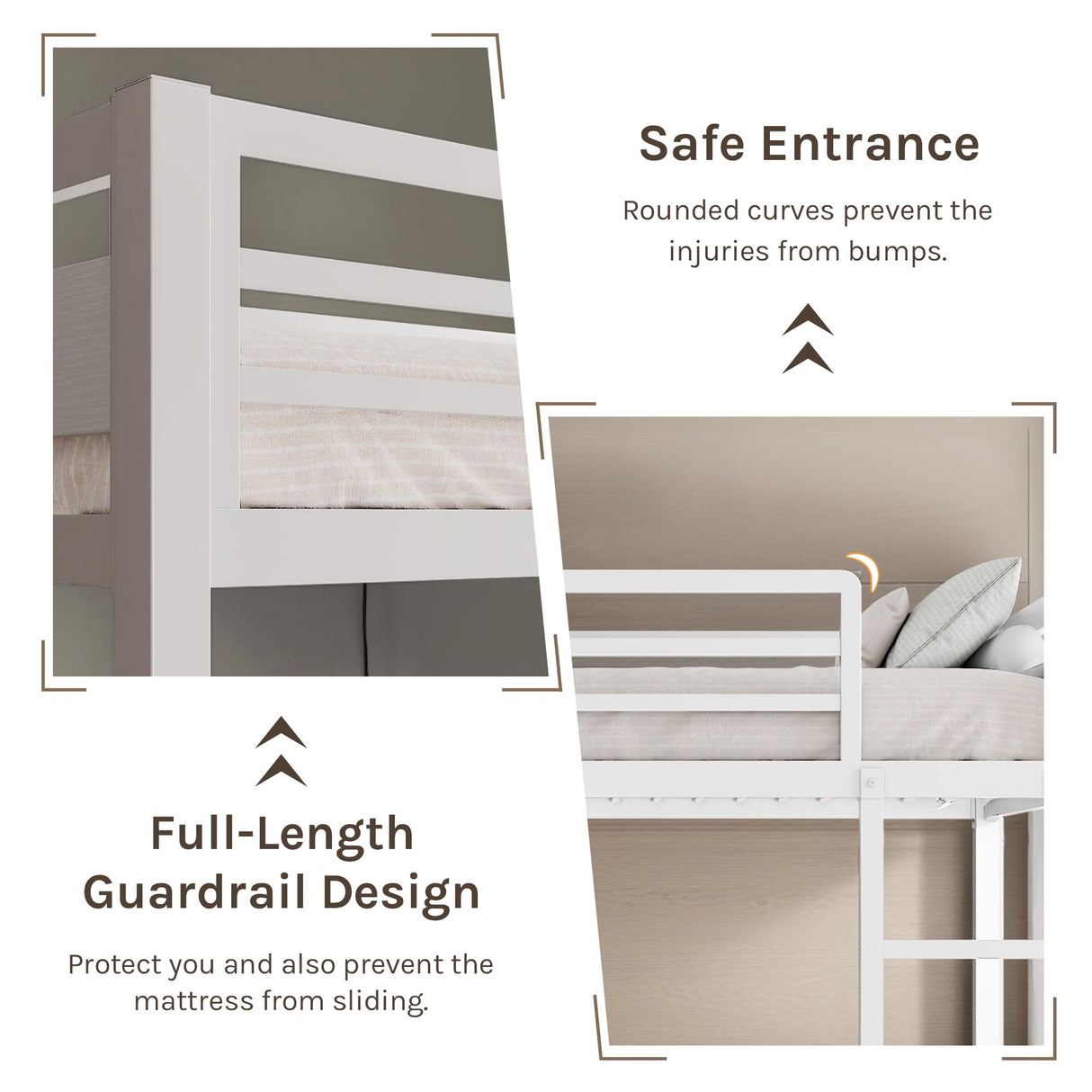 nesture. Bunk Bed Twin Over Twin, Heavy Duty Metal Bunkbeds with Ladder and Full-Length Guardrail, Space-Saving Steel Bed for Kids & Adults, No Box Spring Required, White nesture.