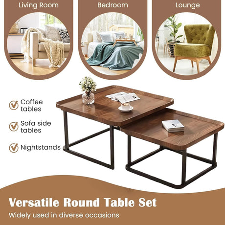 Windpost Square Nesting Coffee Table Set of 2, 23.6"+19.7" Nesting Tables,Small Square Coffee Table with Fluted,Center Table for Living Room Bedroom Office Balcony Yard (Walnut) Windpost
