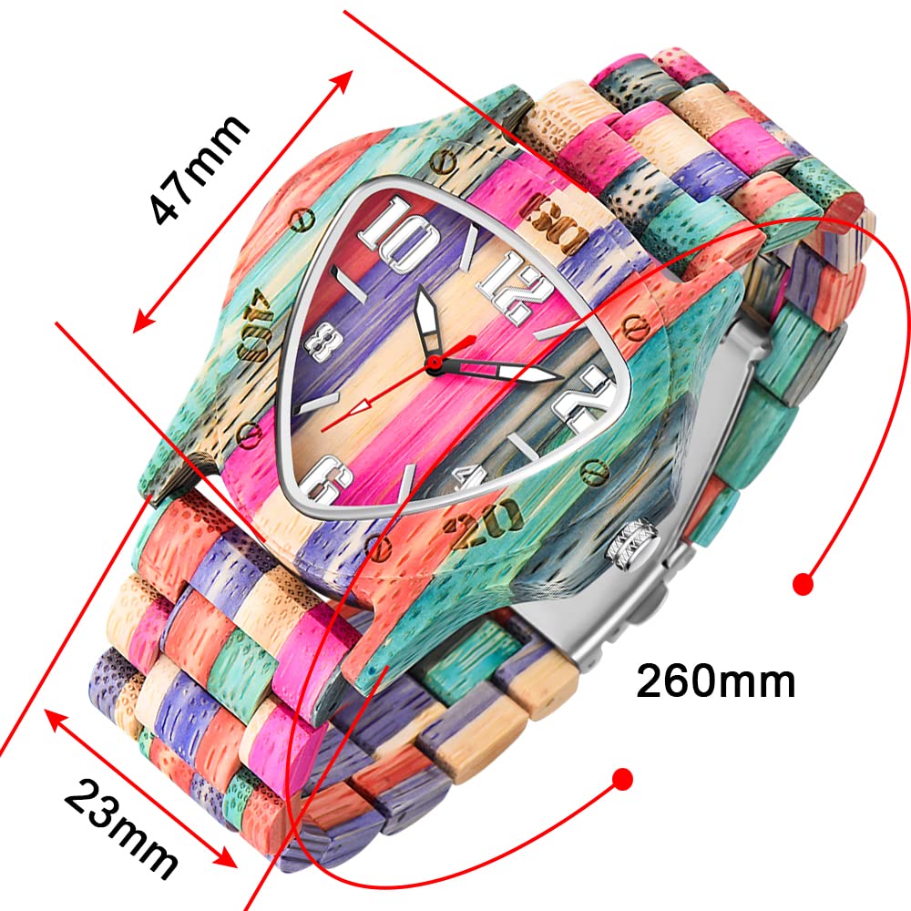 Dentily Men's Wooden Watch Handmade Wood Triangle Analog Quartz Watch classcic Wood Watches for Men Dentily