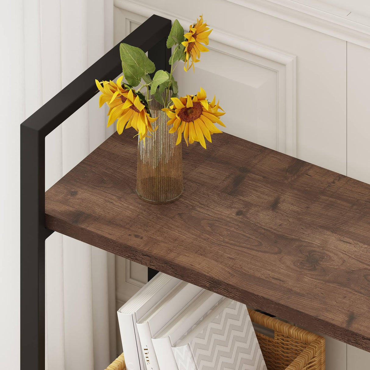 BON AUGURE Rustic Oak 4-Tier Industrial Bookshelf – Modern Open Etagere for Home and Office BON AUGURE