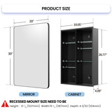 Recessed Medicine Cabinets for Bathroom with Mirror: 20x30 Wall Mount Mirrored Vanity Chest - 20 x 30 inch Large Storage Cabinet with Adjustable Shelves - Matte Black Frame GoTiling