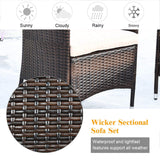 Tangkula 8 PCS Patio Rattan Conversation Set, Outdoor Wicker Furniture Set with Tempered Glass Coffee Table &Thick Cushion, Rattan Chair Wicker Set for Garden, Lawn, Poolside and Backyard (2, Brown) Tangkula