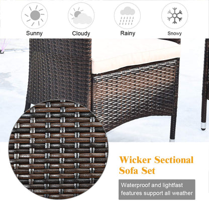 Tangkula 8 PCS Patio Rattan Conversation Set, Outdoor Wicker Furniture Set with Tempered Glass Coffee Table &Thick Cushion, Rattan Chair Wicker Set for Garden, Lawn, Poolside and Backyard (2, - WoodArtSupply