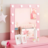 Makeup Vanity Desk with Mirror and Lights, Pink Vanity Table and Chair Set, Brightness Adjustable, Small Vanity for Girls' Bedroom Titoni