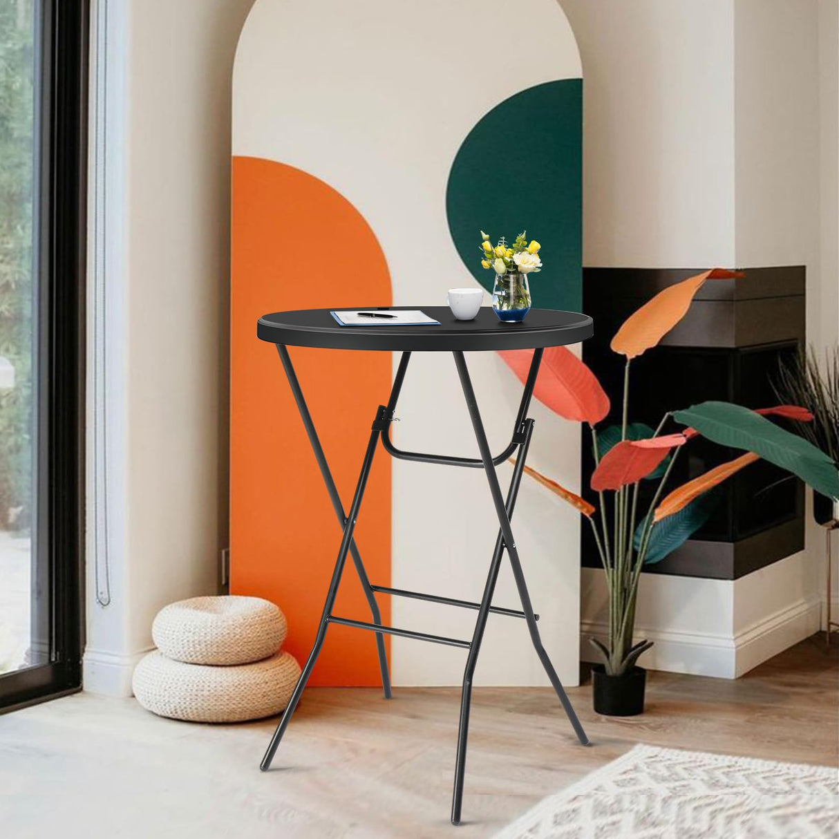 VINGLI 32" Plastic Folding Round Table Bar Height, HDPE Matrial with Gray Metal Finish, High Top Table for Outdoor Party, Cafes, Restaurants, Backyard, Dining Room, Wedding Event,1 Pack, Black VINGLI