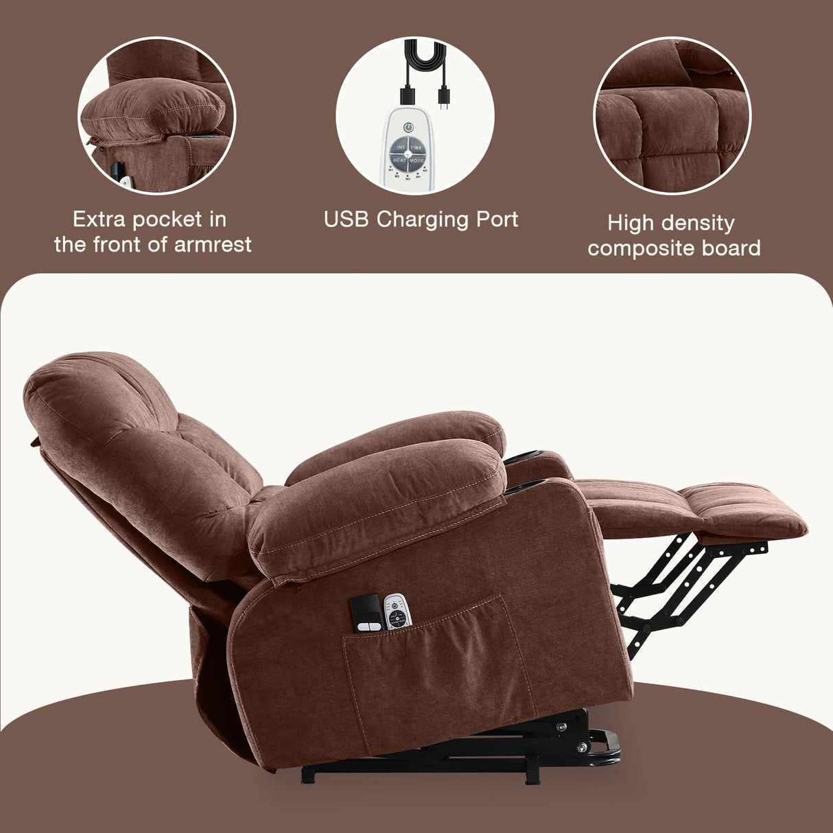 BOSMILLER Power Lift Recliner Chair for Elderly with Heat and Vibration Massage,Electric Recliner with USB Charging Port for Living Room, Infinite Position, Side Pocket BOSMILLER