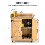 TAKUKA Outdoor Wooden Potting Bench with Wheel Double Doors & Metal Tabletop, Outside Storage Cabinet & Horticultural Planting Work Table for Garden Balcony Backyard TAKUKA