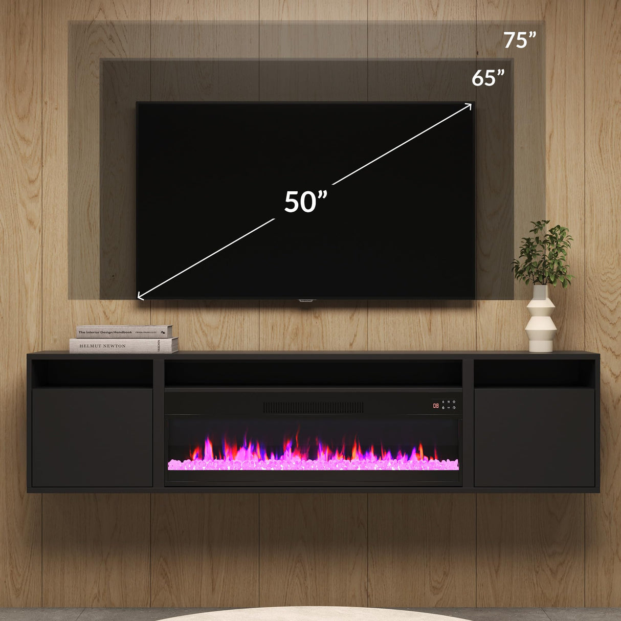 BELLEZE 70" Floating Fireplace TV Stand Wall Mounted with 36" Electric Fireplace,960 RGB Colors Entertainment Center with Storage for TVs up to 80", Modern Media Console TV Shelf for Living Room BELLEZE