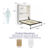 REALROOMS Radiance Queen Size Wood Murphy Bed with Gallery Shelf and LED Lighting, Space-Saving Fold-Out Wall Bed for Bedroom or Guest Room, Natural REALROOMS