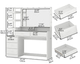 Gyfimoie White Vanity Desk with Mirror and Lights, 8 Drawer Makeup Vanity Table with Glass Top, Power Outlets and RGB Lights, Women & Girls Dressing Table with Lighted Mirror（Stool Not Included） Gyfimoie