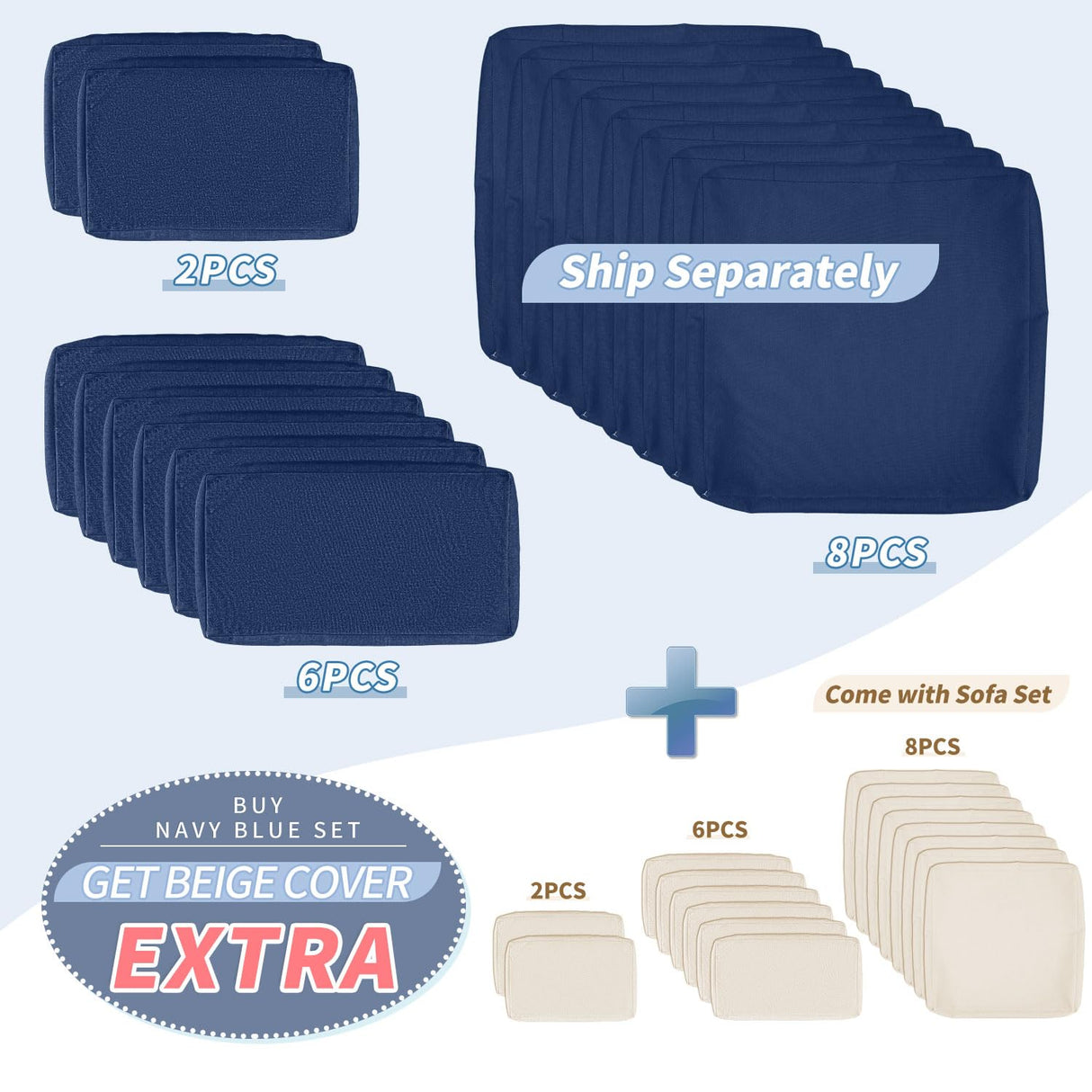 NICESOUL® Large 8 Pieces Brown Deep Seating Patio Backyard Patio Furniture with Ottomans Wicker Sectional Wicker Rattan Conversation Set with Navy Blue Olefin Cushion NICESOUL