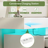 White Dresser with LED Lights,6 Drawer Dresser for Bedroom Sliding Desktop and Power Outlet Modern Wood Chest of Drawers for Closet Organizer Cabinet for Bedroom, Living Room, Entryway, Hallway Vipbear