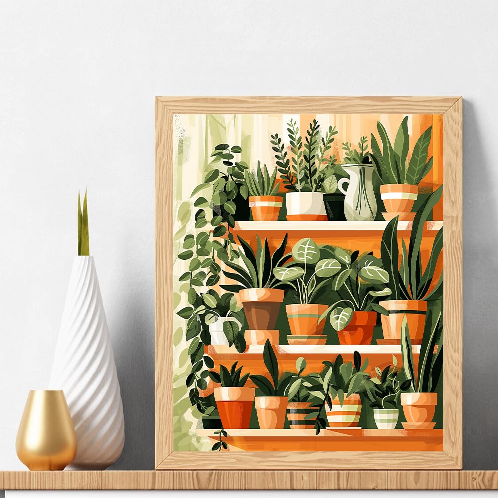 Natuyalo Paint by Numbers for Adults - DIY Adult Paint by Number Kits Painting on Canvas Green Plant Painting by Numbers for Beginners, Potted Art Craft Kits for Adults (16x20 Inch) Natuyalo