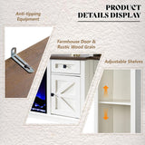 AMERLIFE 98in Farmhouse Entertainment Center with 36" Fireplace, TV Stand, Bookshelf, Wine Cabinet, Fits 78" TVs, Wall Unit Media Console with Power Outlets & Barn Doors, Living Room, Distressed White AMERLIFE