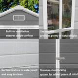 6x4 FT Outdoor Storage Shed with Floor, Plastic Garden Tool Shed with Windows, Vents & Lockable Door, Easy to Assemble Resin Bike Shed for Patio, Backyard, Lawn, Grey LINKHOO