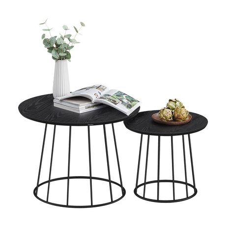 VASAGLE Round Coffee Tables, Set of 2, Modern Circle Side Tables with Steel Frame, for Living Room, Bedroom, Ebony Black ULCT045B56 VASAGLE
