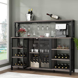 Gyfimoie Wine Bar Cabinet, 55 Inches Industry Coffee Bar Cabinet with Wine Rack and Glass Holder, Kitchen Sideboard Buffet Cabinet with Wine Rack Storage for Liquor and Glasses (Rustic Grey) Gyfimoie
