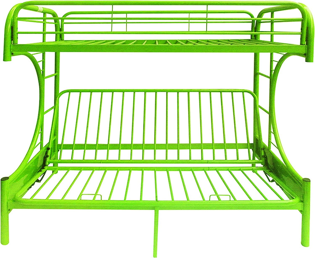 BOWERY HILL Build-in Side Ladders Twin Over Full Futon Metal Bunk Bed in Green BOWERY HILL