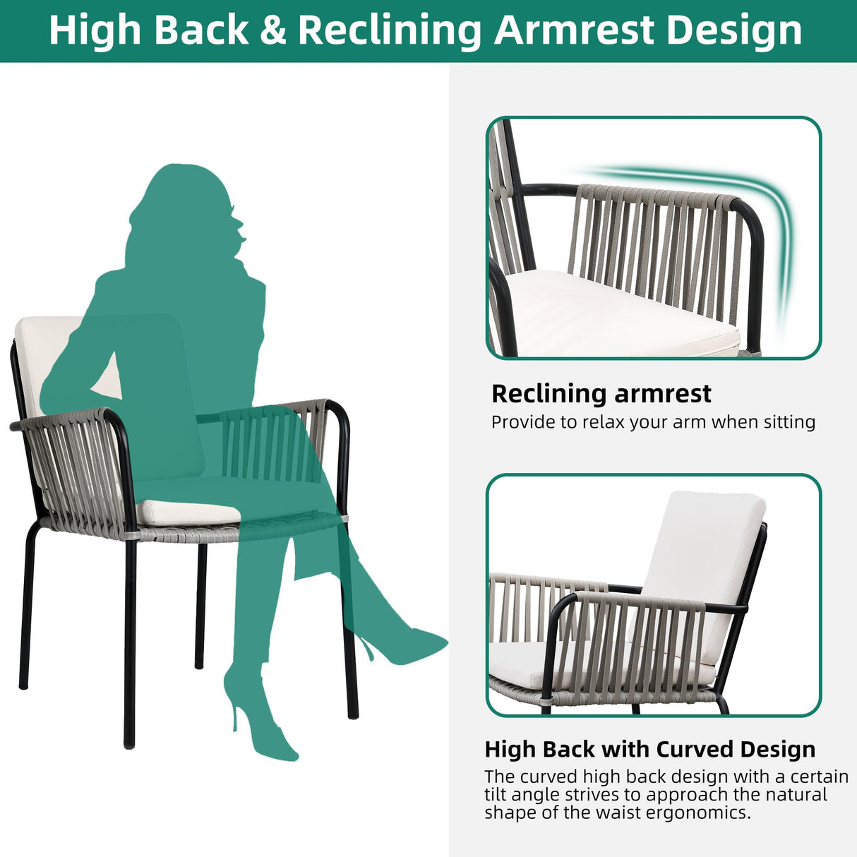 YITAHOME 5 Piece Patio Dining Set Outdoor Furniture Stackable All-Weather Comfortable Rope and Rattan Chairs & Rectangular Table for Courtyard Backyard Poolside Balcony, Nature Wood & Grey YITAHOME