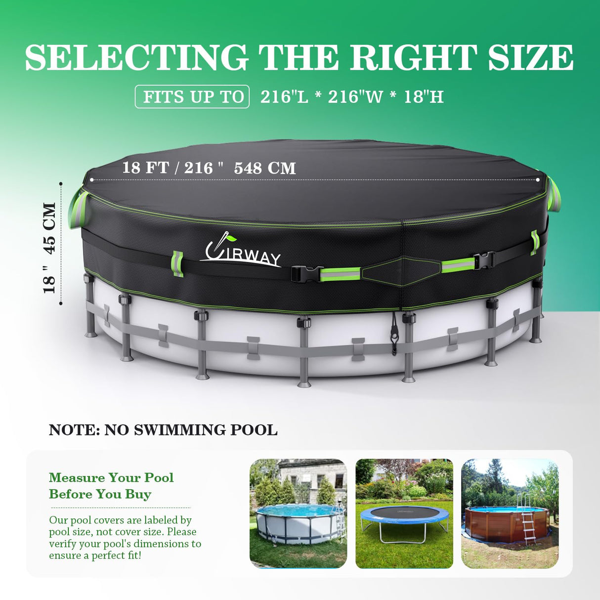 UIRWAY 500D Pool Cover 18FT Round [2025 Upgraded Heavy Duty Fabric] Solar Pool Covers for Above Ground Pools, New Super Windproof Gel-Coated Tarp Straps, Swimming Pool Covers with UV Protection UIRWAY