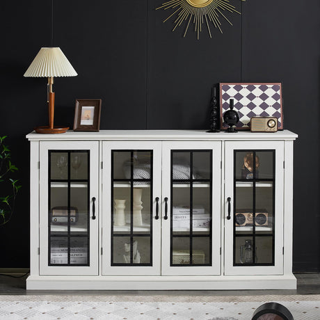 AMERLIFE 63" Sideboard, 6 Adjustable Shelves Sideboard Buffet Cabinet with 4 Doors, Accent Storage Credenzas for Dining Room, Living Room, Distressed White AMERLIFE