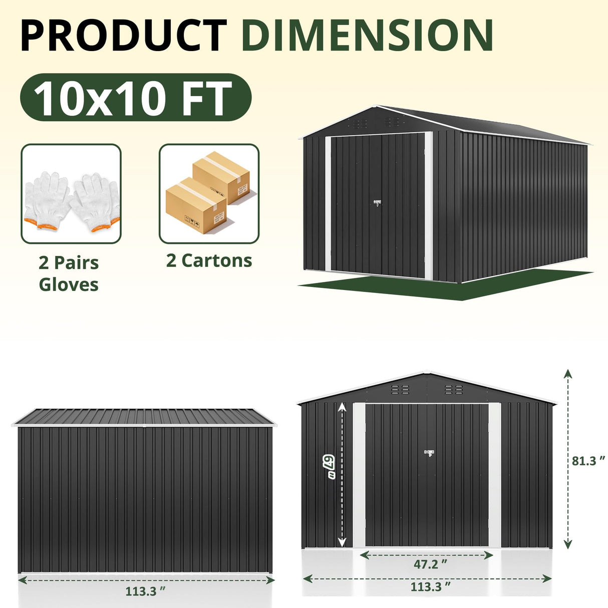AirWire 10x10 FT Outdoor Storage Shed, Garden Shed with Updated Frame Structure and Lockable Doors, Metal Tool Sheds for Backyard Garden Patio Lawn, Grey AirWire