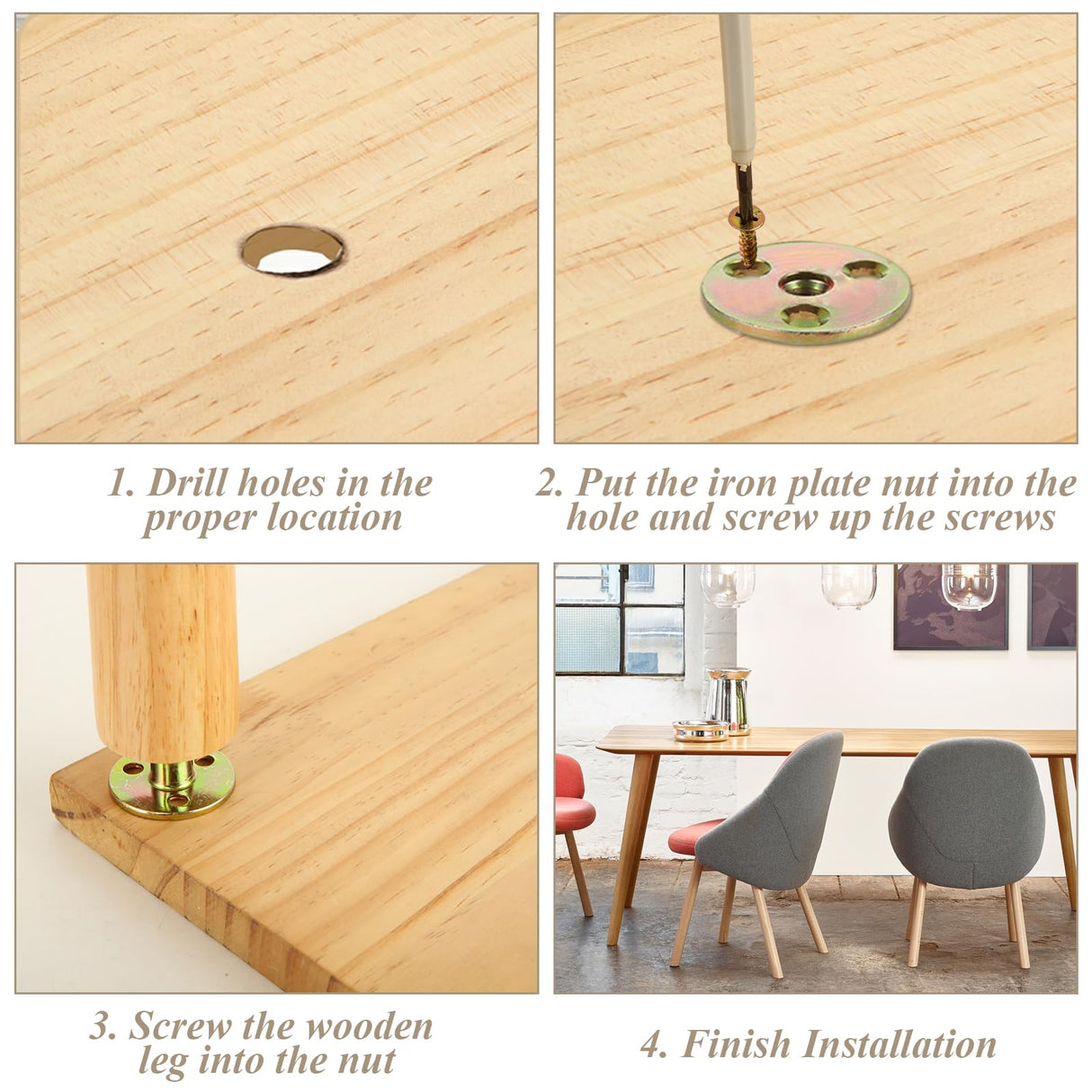 FVIEXE 16 Inch Wood Table Legs, Mid Century Furniture Legs Set of 4, Round Wooden Replacement Legs for Coffee Table Side Table End Table Night Stand Tapered Desk Chair Legs, Straight FVIEXE