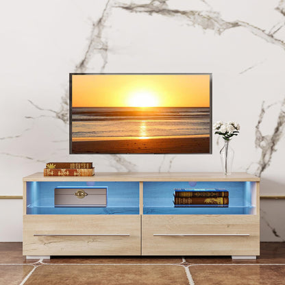 Airdown Y-LOak Wooden Stand with LED 43", 39" TV Console Cabinet with Storage, Farmhouse Entertainment Center for Living Room and Bedroom, Natural Wood, Light Oak